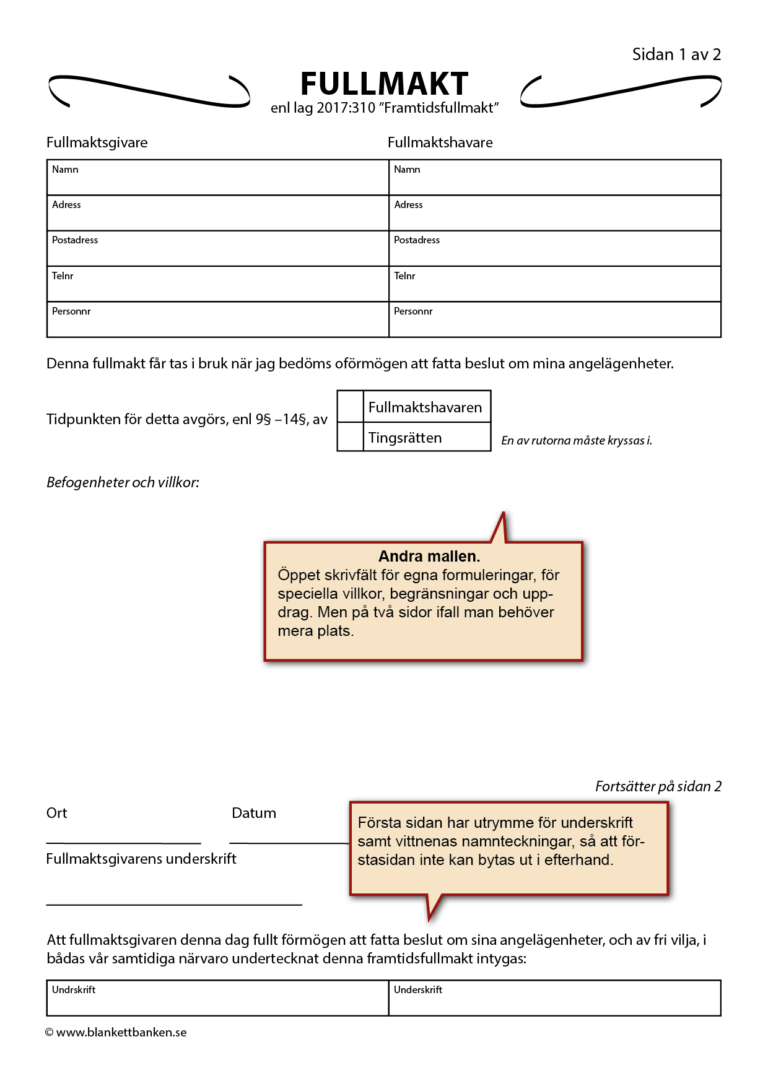 Framtidsfullmakt – Blankettbanken Webshop